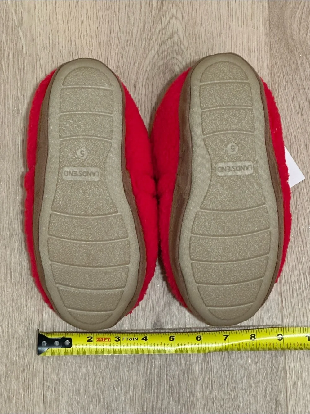 Lands' End Red Plush Slip-On Slippers. US 5